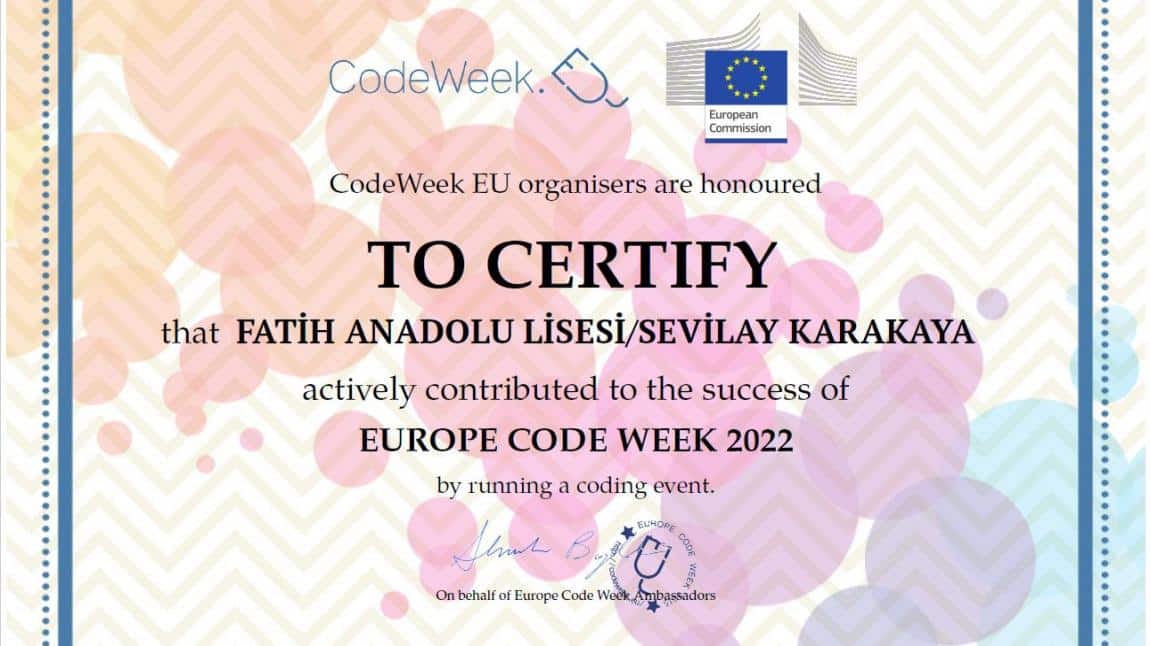 Okulumuz CodeWeek EU Sertifikası Aldı